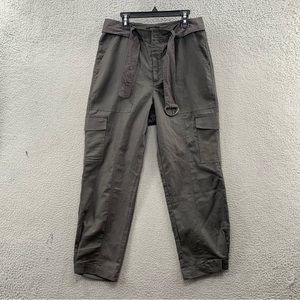 Quince Pants Women’s M Gray Khaki Linen Blend Cargo Cropped Cinch Cuff Joggers